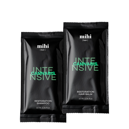 250716 Cannabis Intensive. Saszetki: Szampon odbudowujący + Odbudowujący balsam do włosów