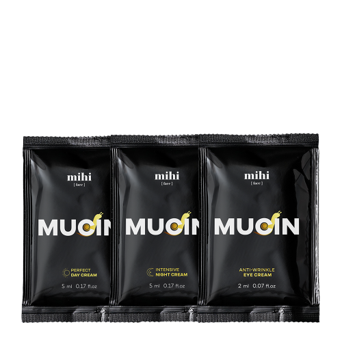 241035 Mucin. Saszetki: Przeciwzmarszczkowy krem pod oczy + INTENSYWNY krem na noc + PERFECT krem na dzień